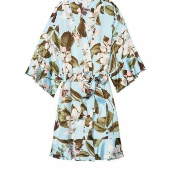 Floral Flounce Satin Robe Kimono Victoria's Secret M/L